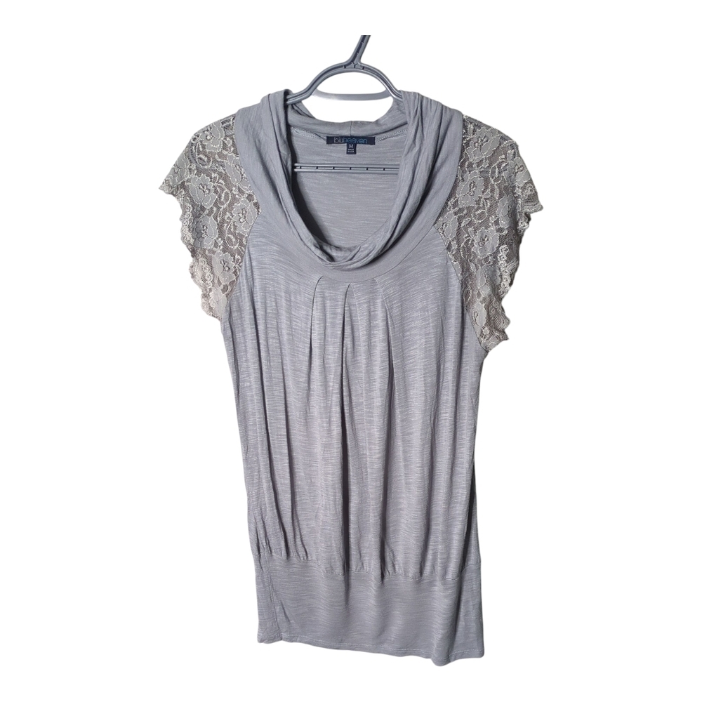 Bluheaven Y2K Gray‎ Lace Sleeve Cowl Neck Women's Tunic Size Medium
